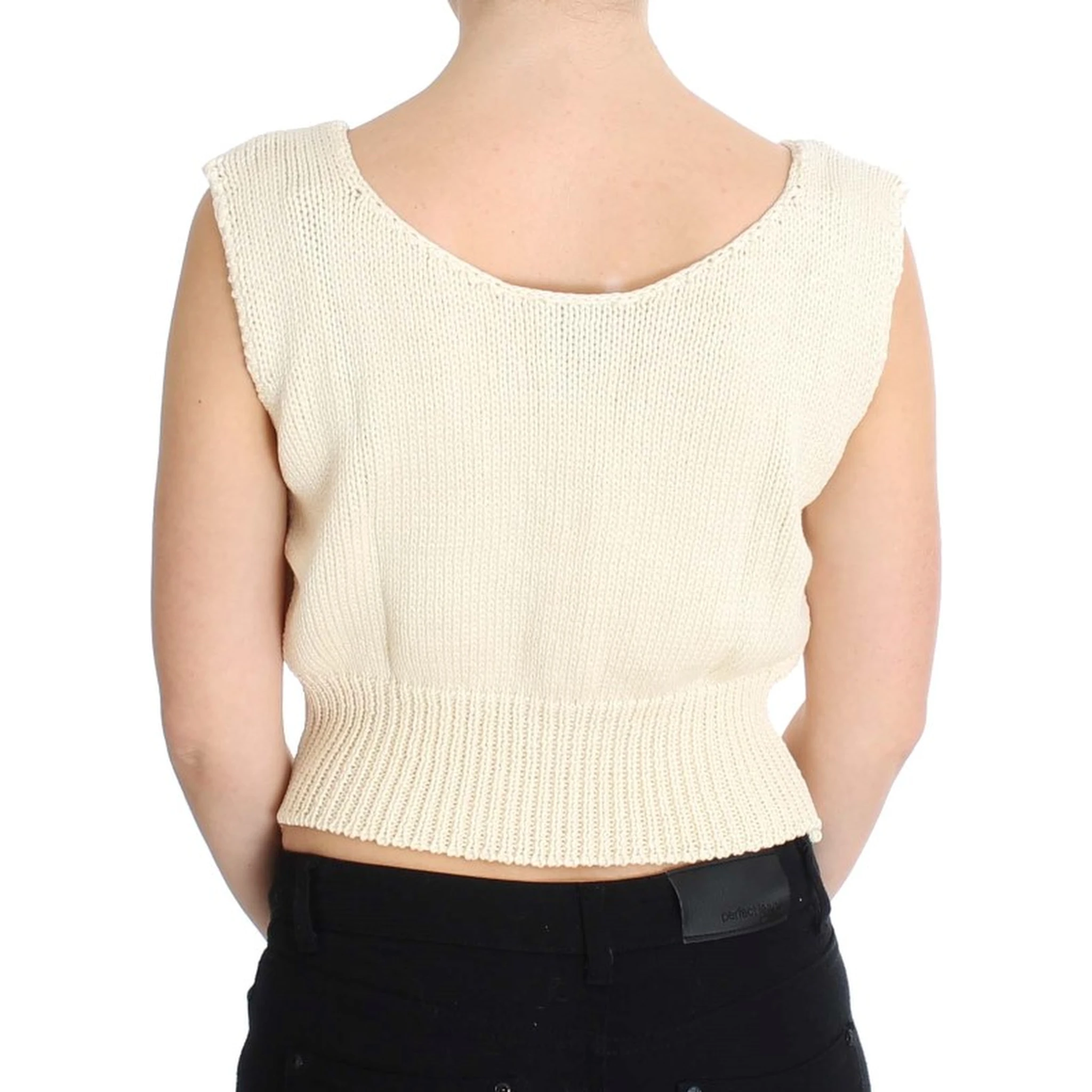 Beige Cotton Blend Knitted Sleeveless Sweater