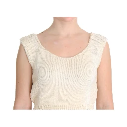 Beige Cotton Blend Knitted Sleeveless Sweater