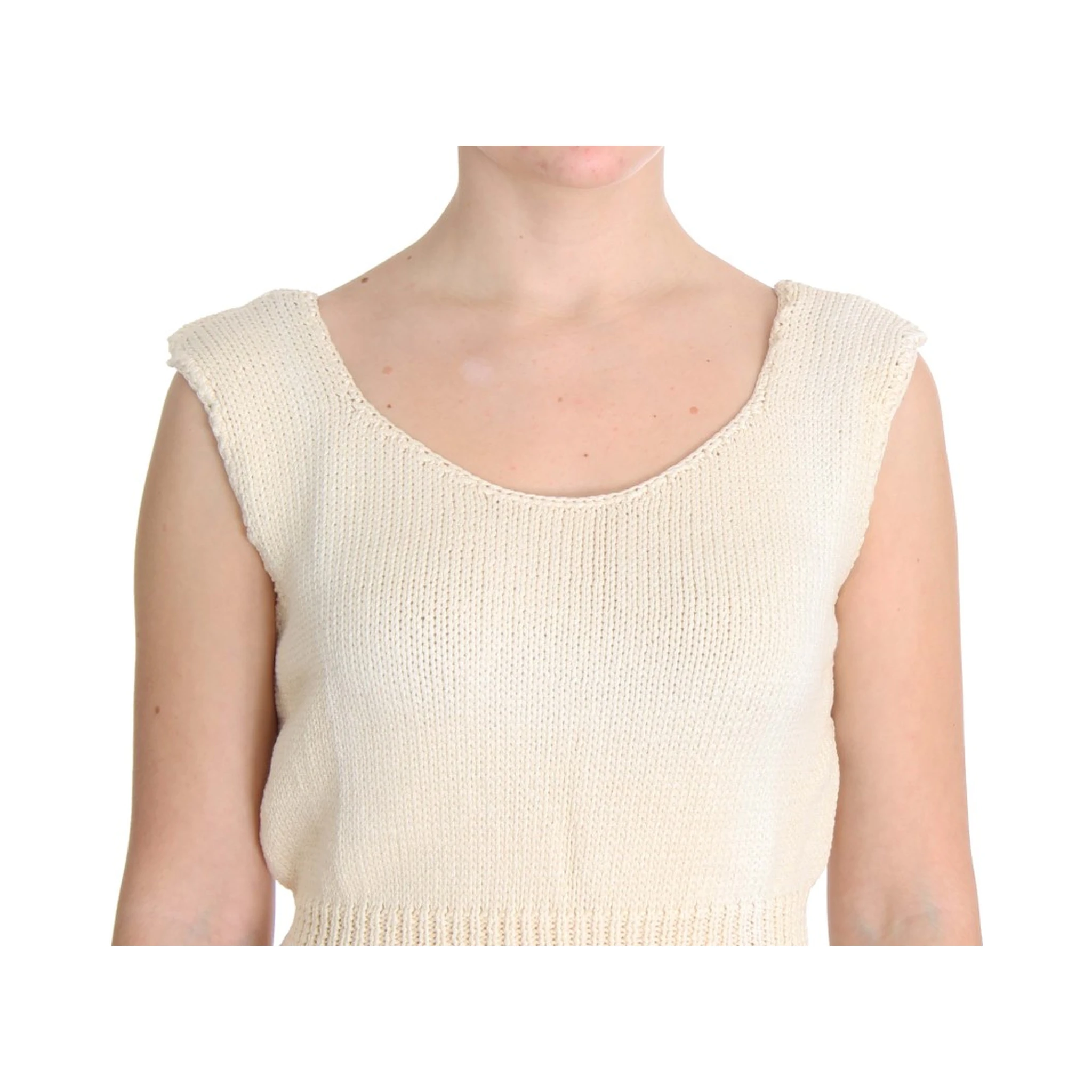 Beige Cotton Blend Knitted Sleeveless Sweater