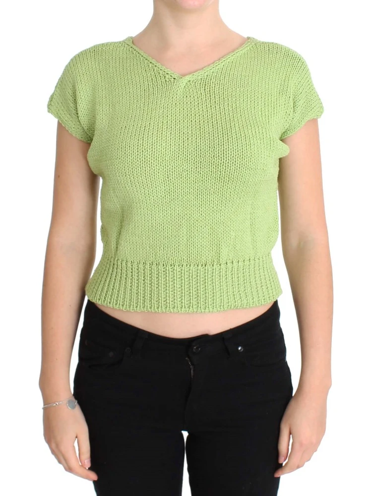 Green Cotton Blend Knitted Sweater