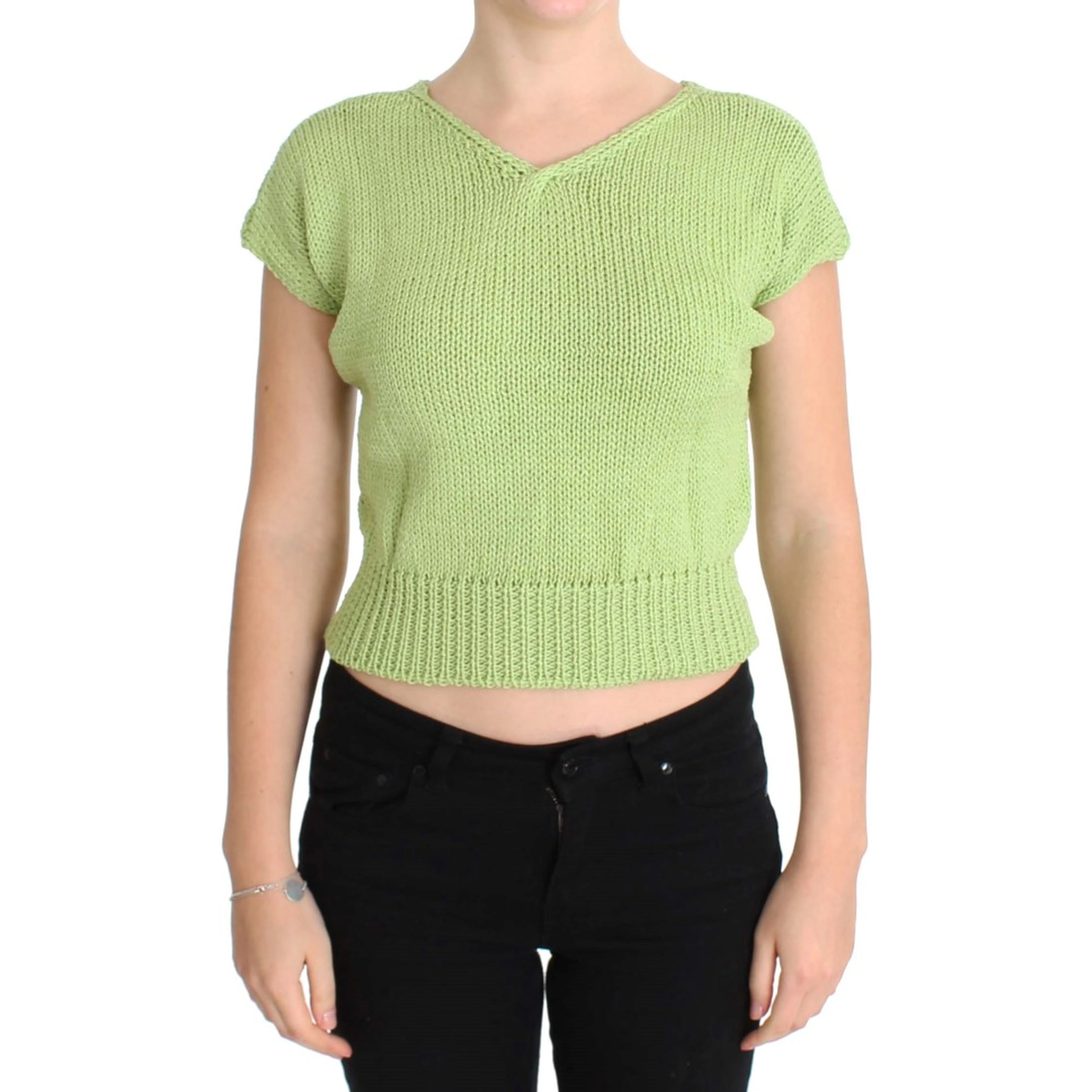 Green Cotton Blend Knitted Sweater