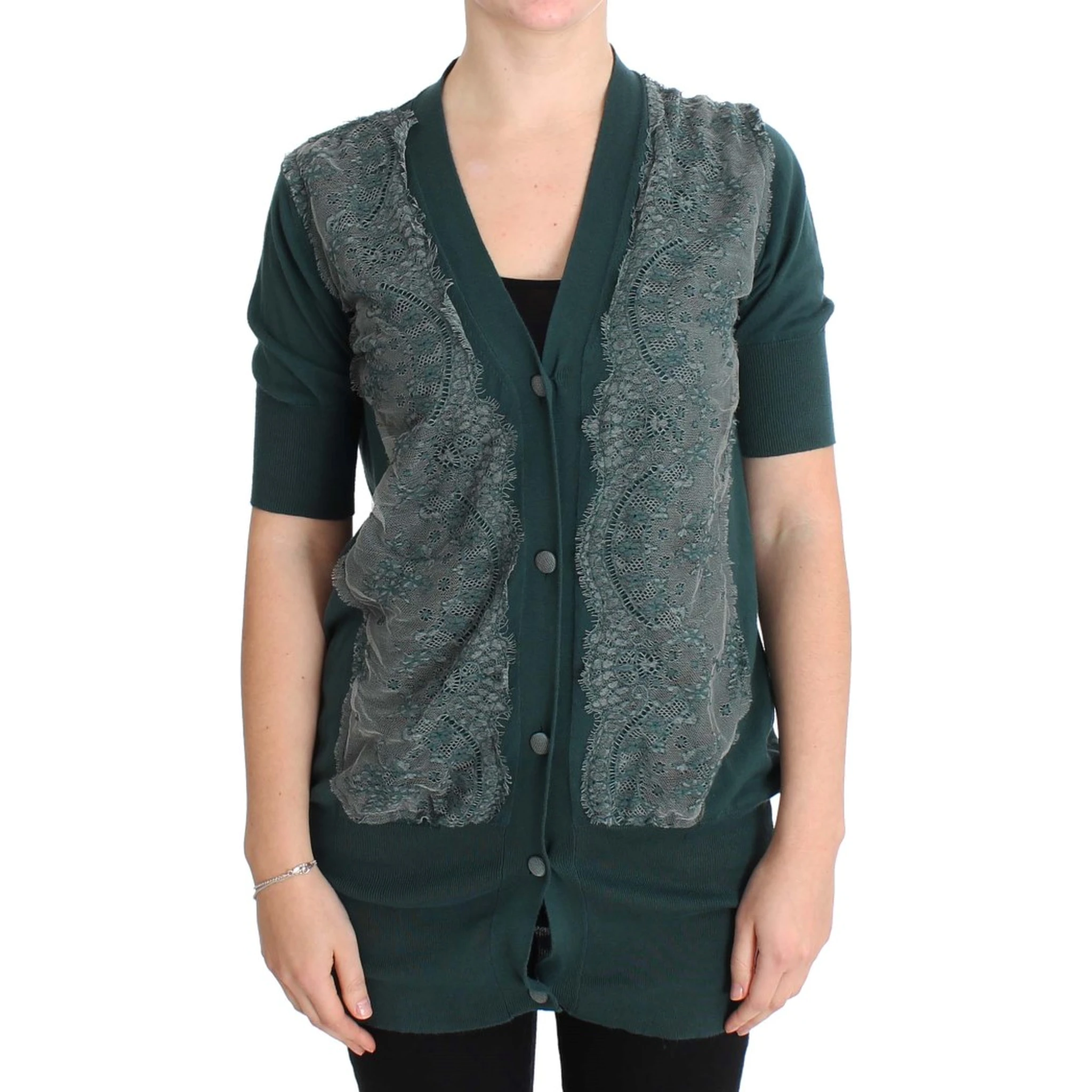 Green Lace Cotton Cardigan Sweater