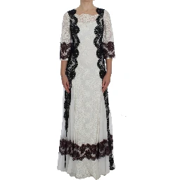 White Floral Lace Full Length Gown Dress