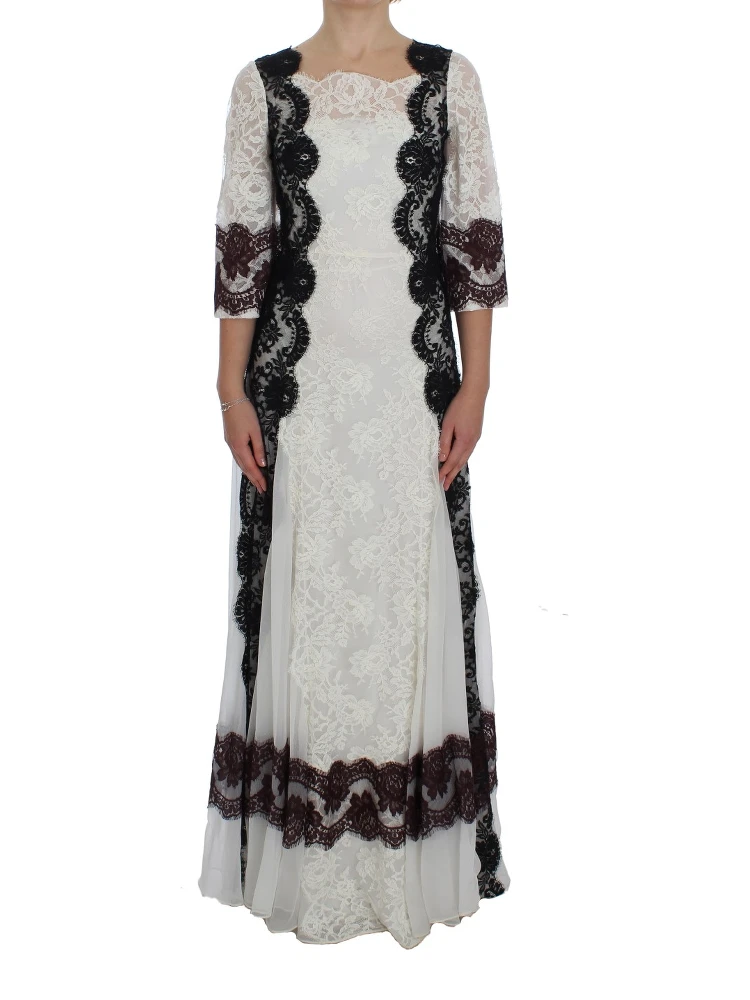 White Floral Lace Full Length Gown Dress