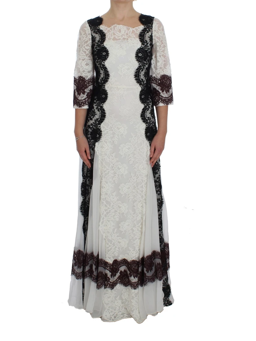 White Floral Lace Full Length Gown Dress
