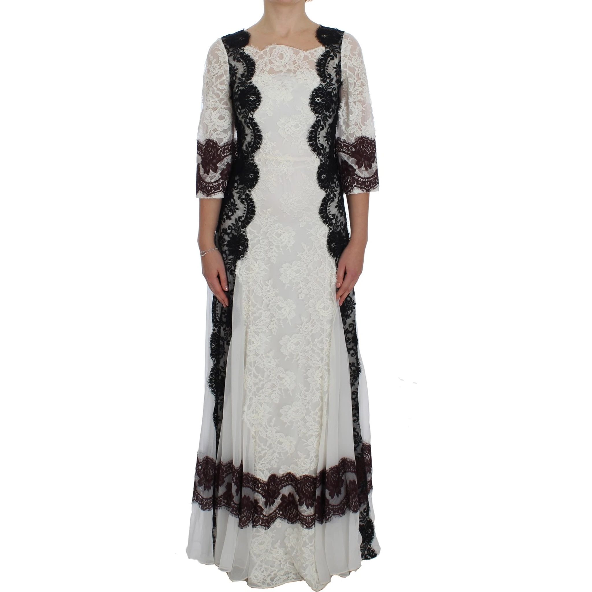 White Floral Lace Full Length Gown Dress