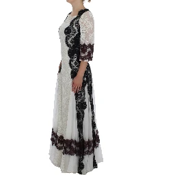 White Floral Lace Full Length Gown Dress