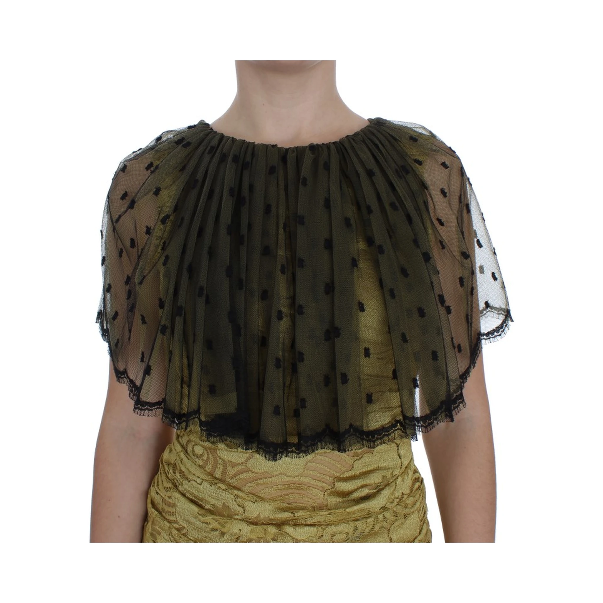 Yellow Black Floral Lace Ricamo Gown Dress