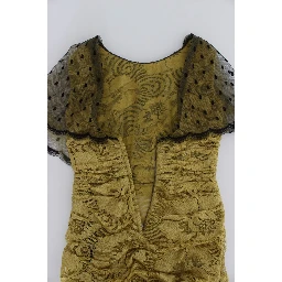 Yellow Black Floral Lace Ricamo Gown Dress