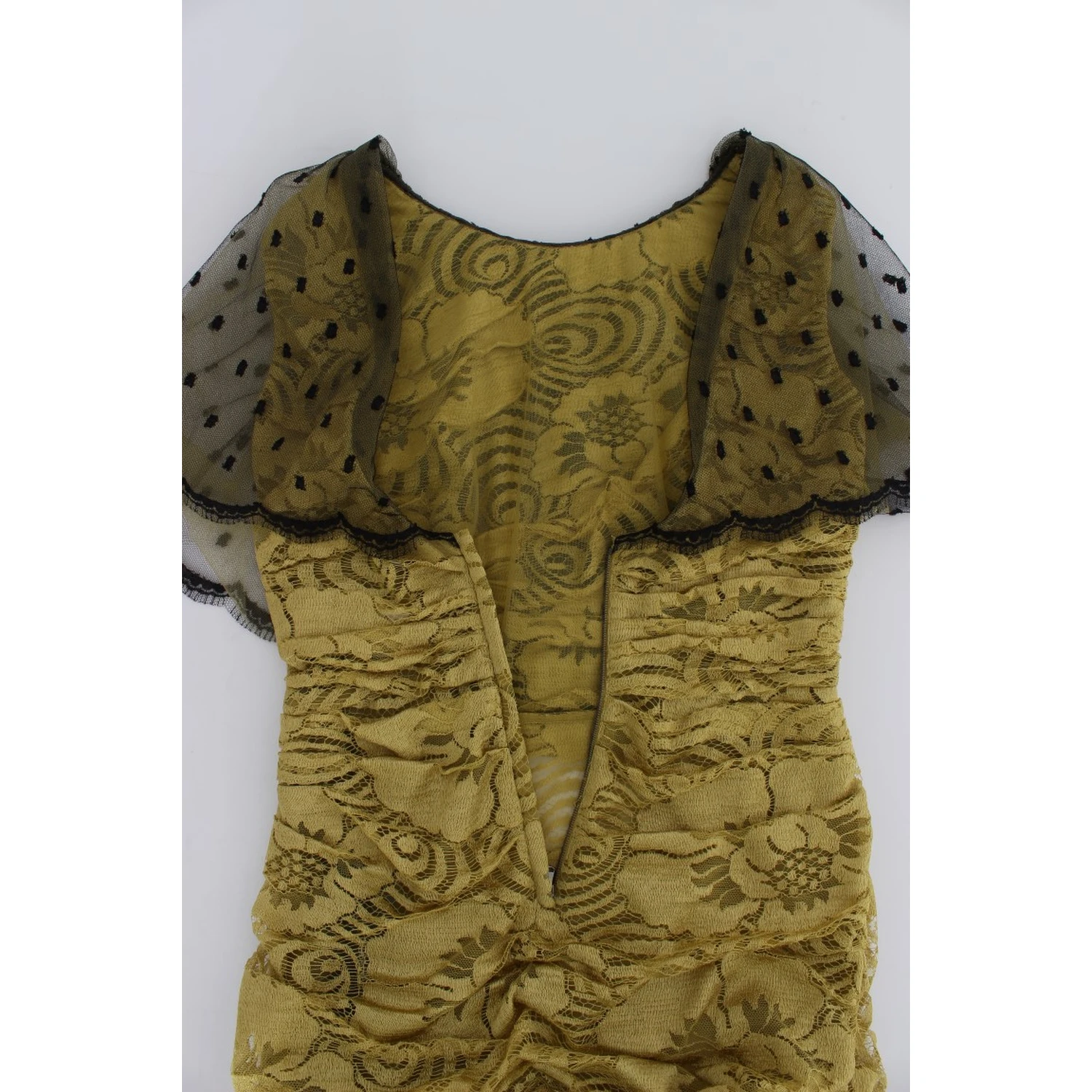 Yellow Black Floral Lace Ricamo Gown Dress