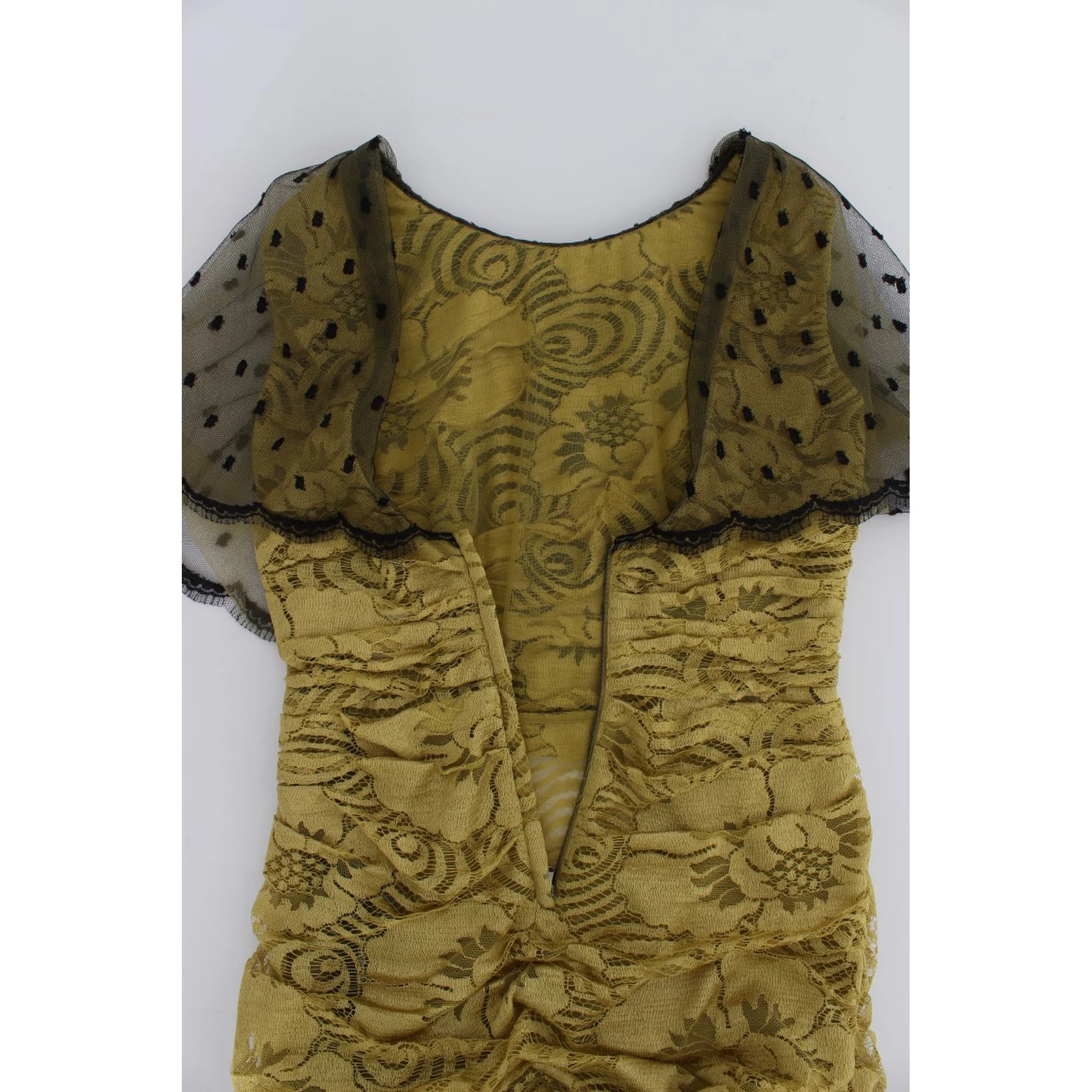 Yellow Black Floral Lace Ricamo Gown Dress