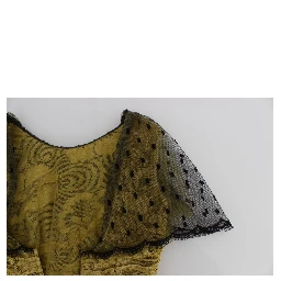 Yellow Black Floral Lace Ricamo Gown Dress