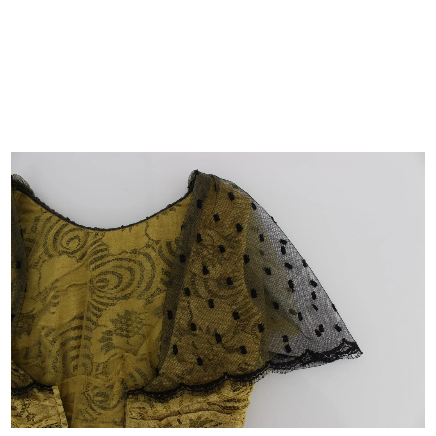 Yellow Black Floral Lace Ricamo Gown Dress