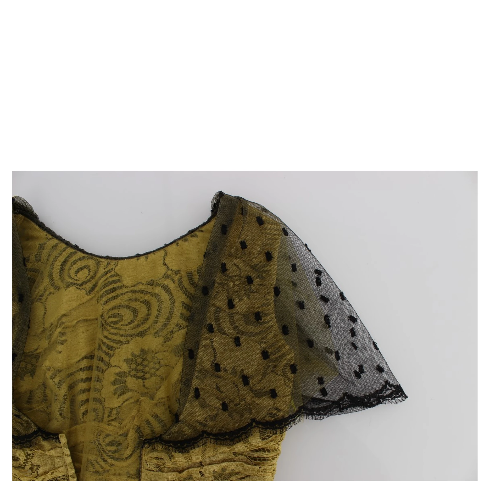 Yellow Black Floral Lace Ricamo Gown Dress