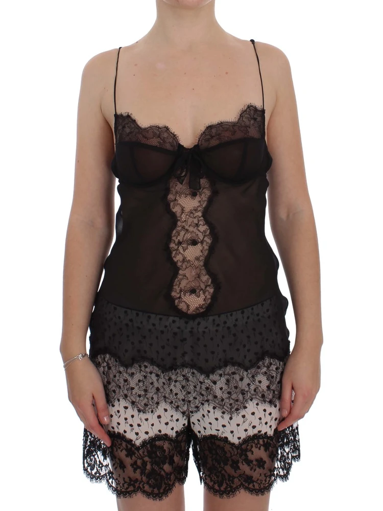 Black Silk Lace Babydoll Lingerie Top