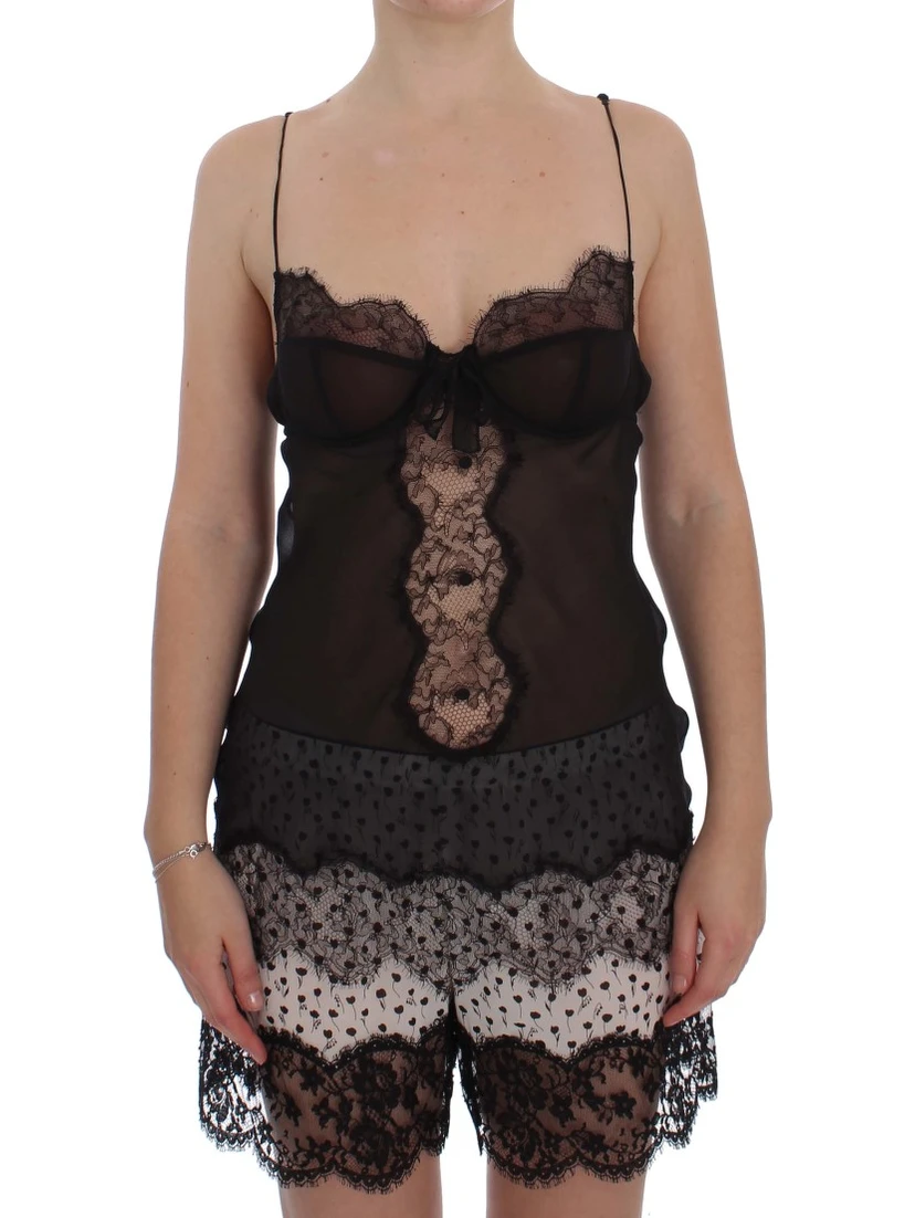 Black Silk Lace Babydoll Lingerie Top