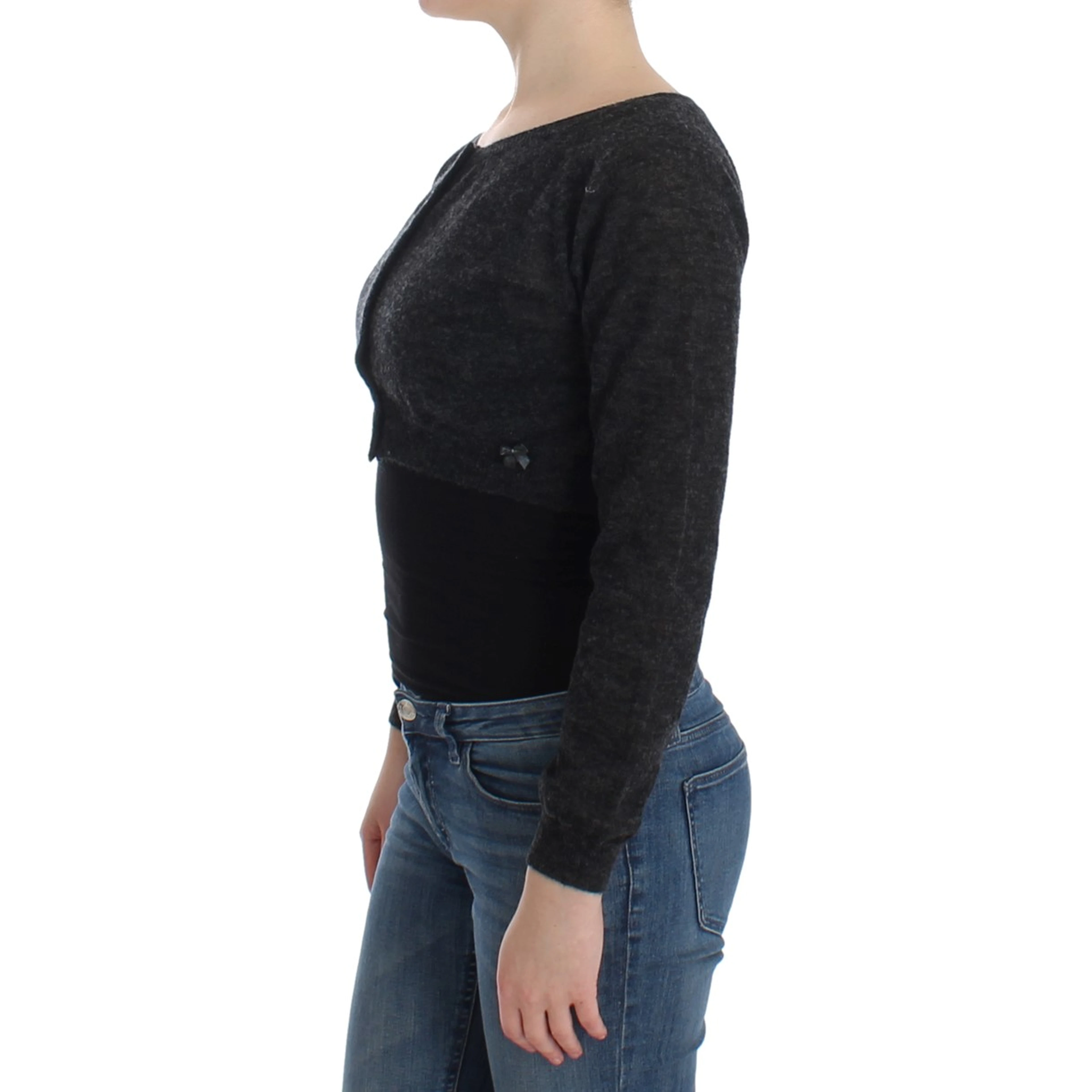 Gray Knit Wool Cardigan Sweater