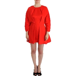 Red Mini Linen 3/4 Sleeve Sheath Dress