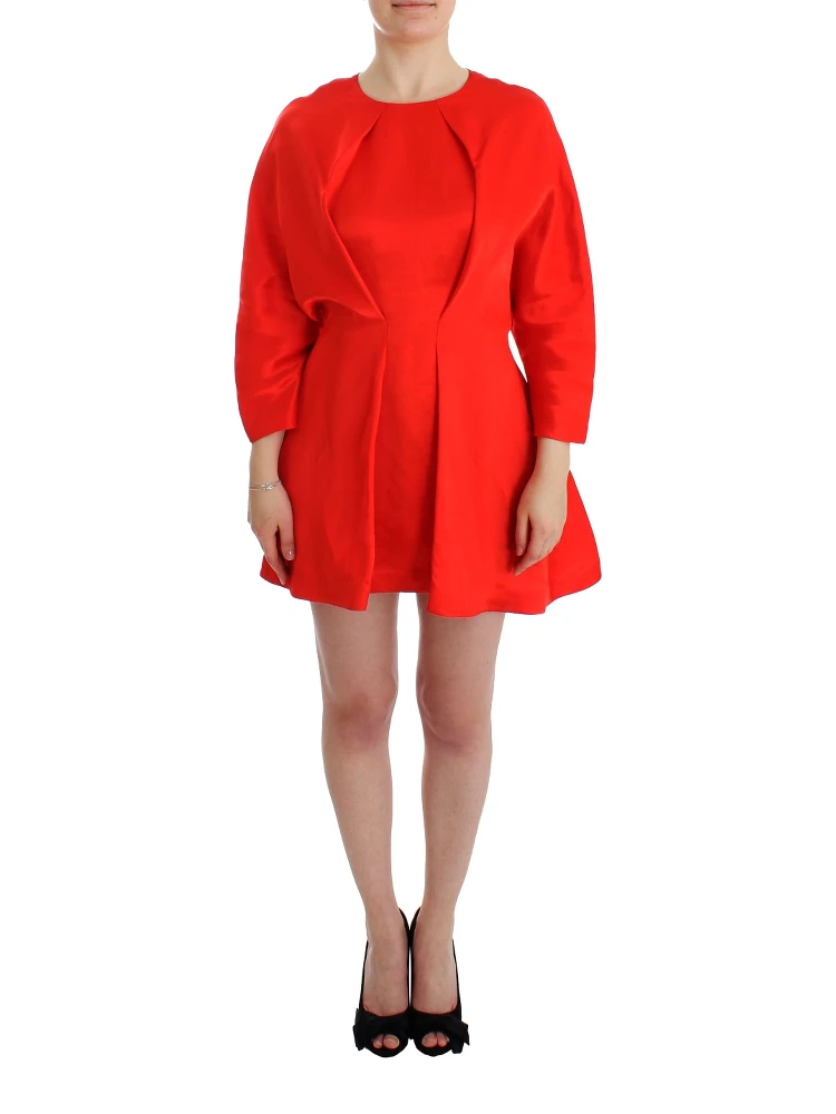 Red Mini Linen 3/4 Sleeve Sheath Dress