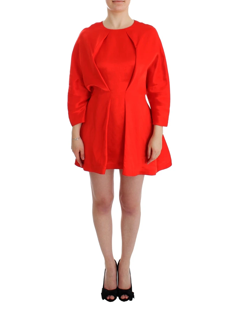 Red Mini Linen 3/4 Sleeve Sheath Dress