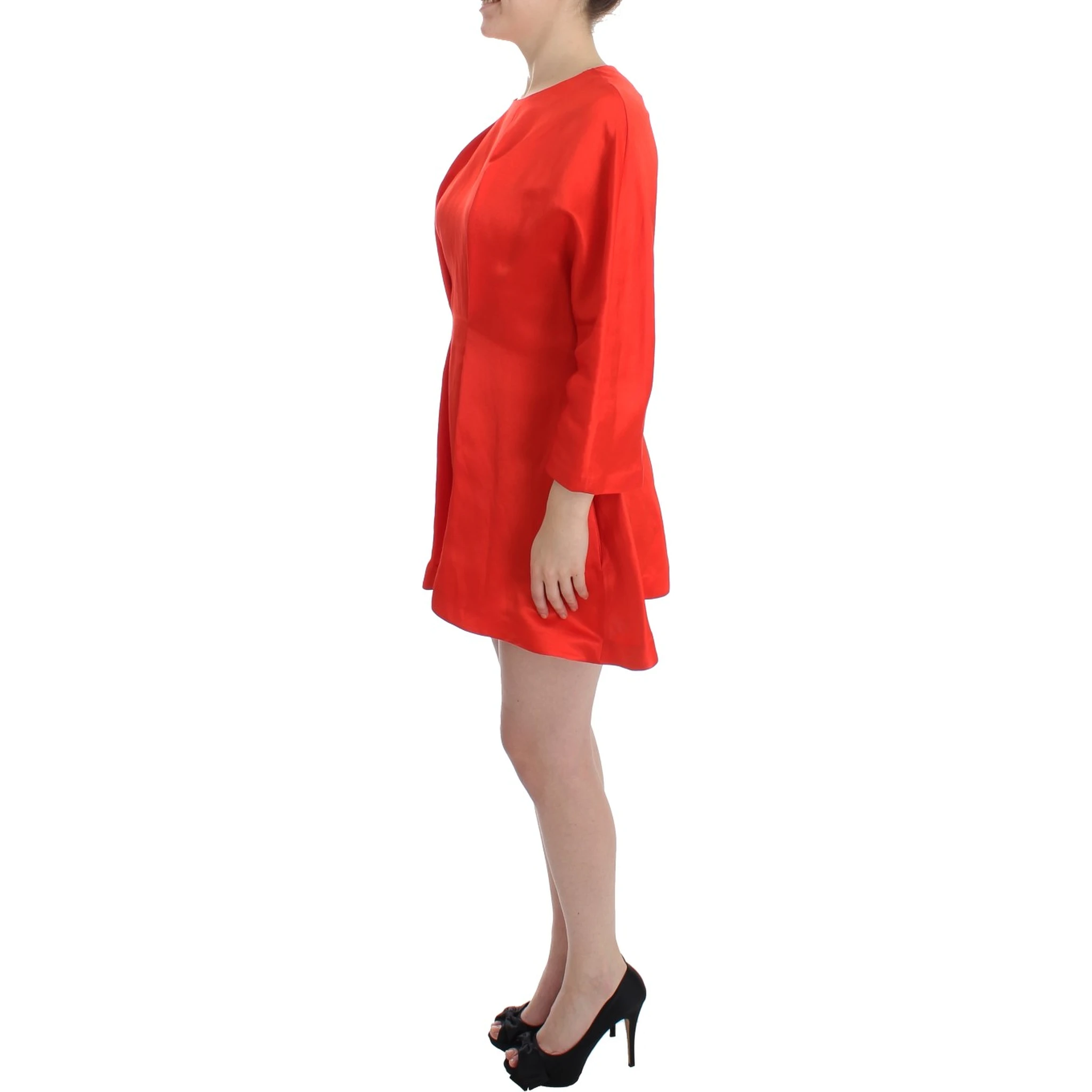 Red Mini Linen 3/4 Sleeve Sheath Dress