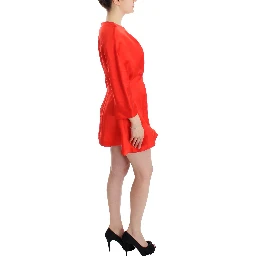 Red Mini Linen 3/4 Sleeve Sheath Dress