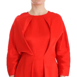 Red Mini Linen 3/4 Sleeve Sheath Dress