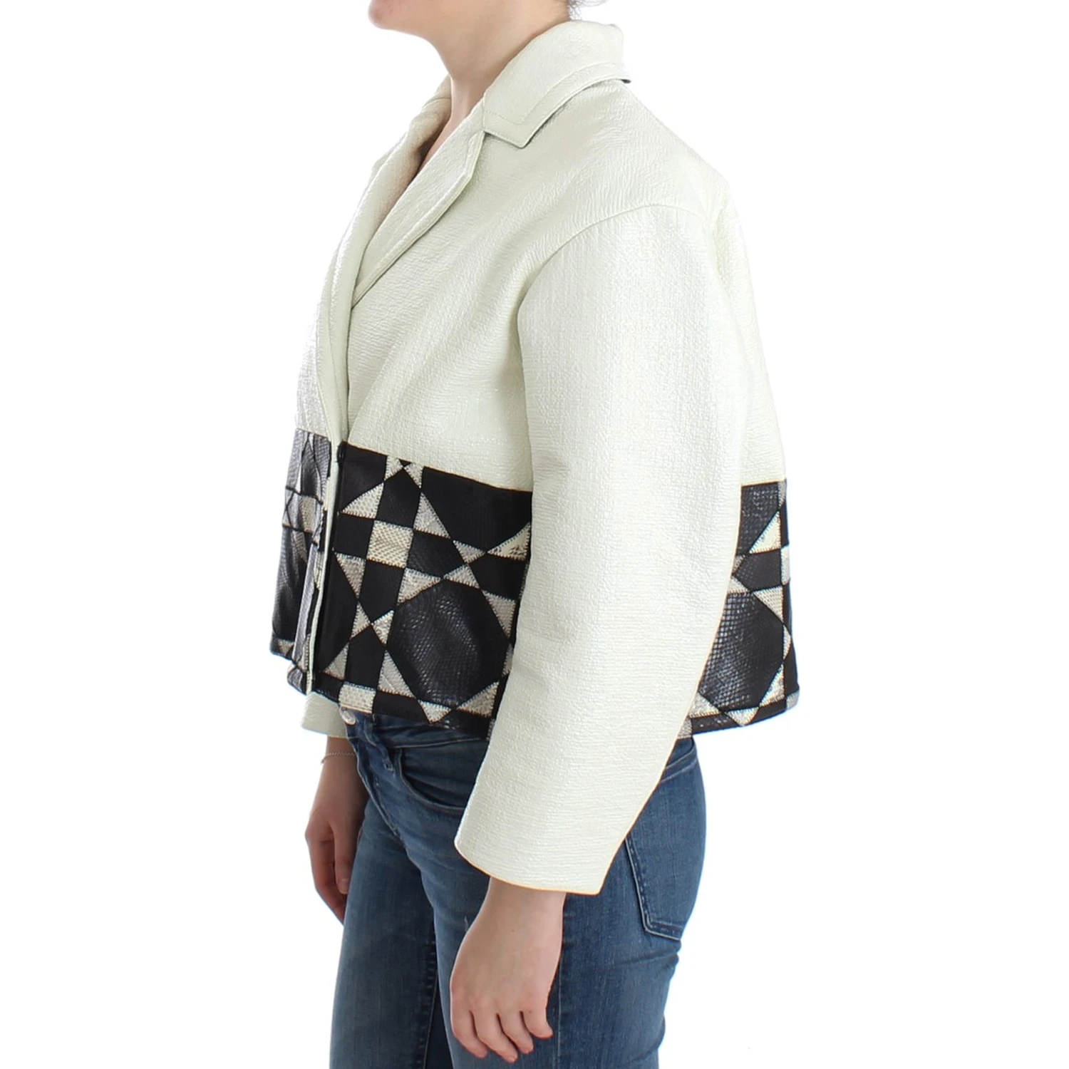 White Black Cropped Leather Jacket