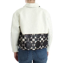 White Black Cropped Leather Jacket