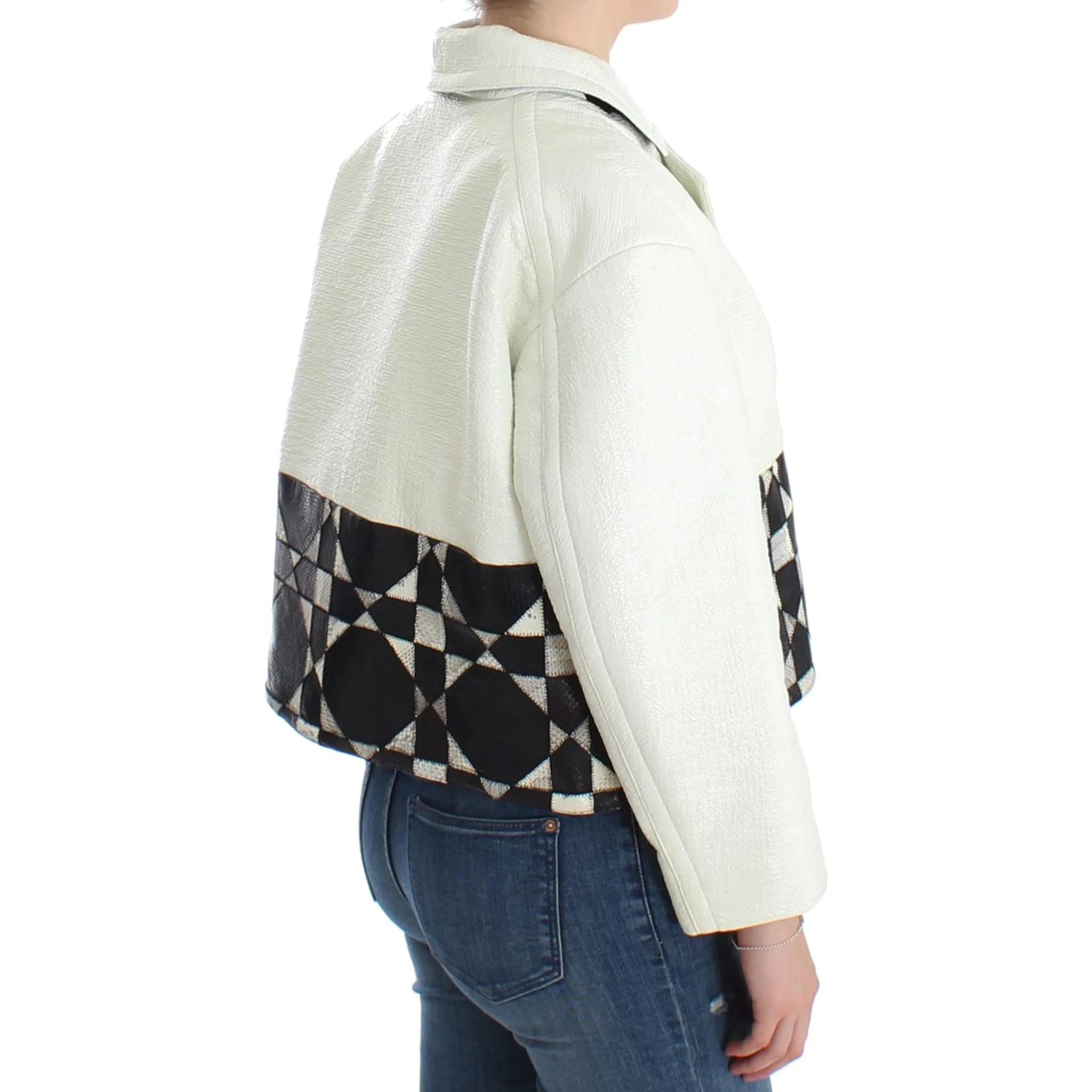 White Black Cropped Leather Jacket