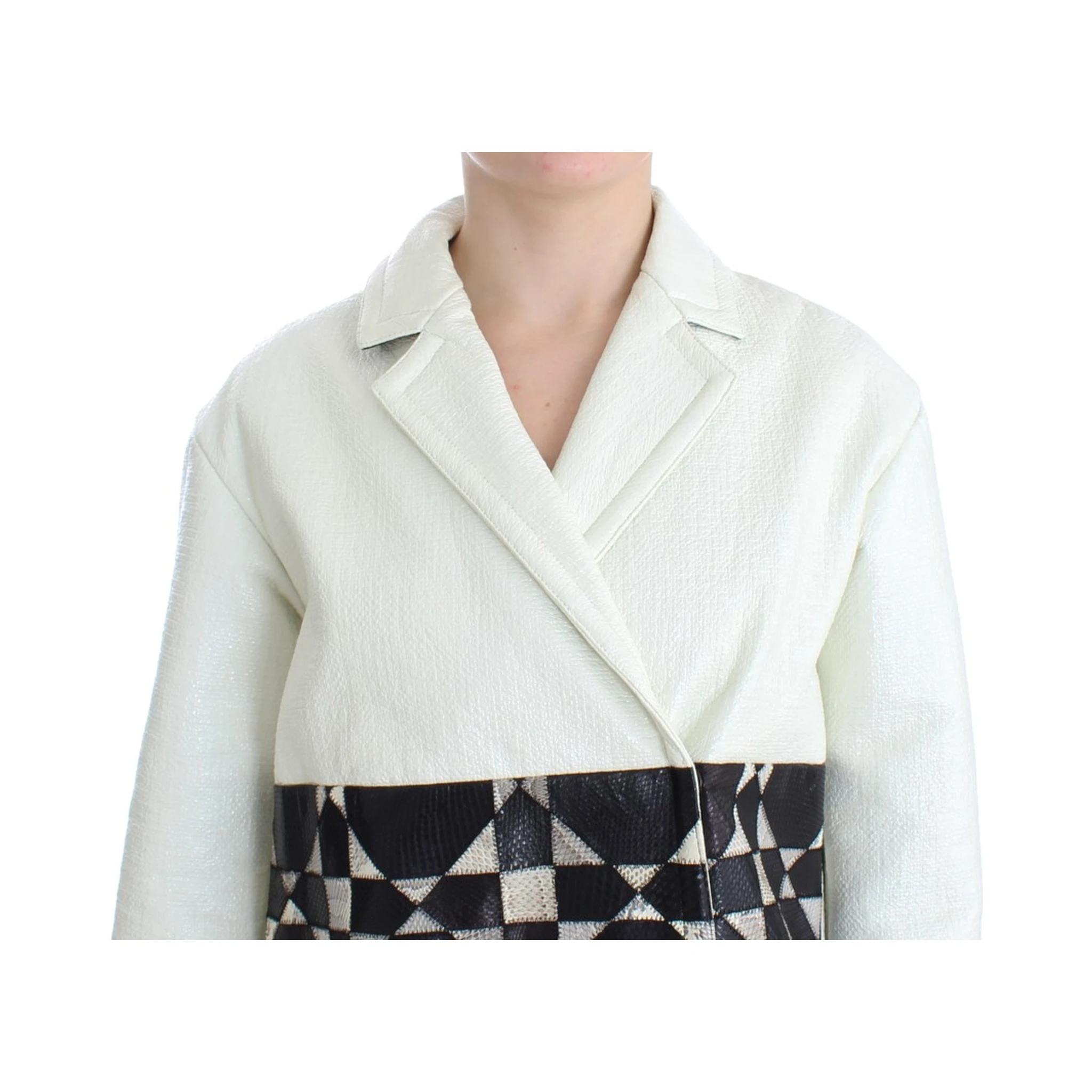 White Black Cropped Leather Jacket