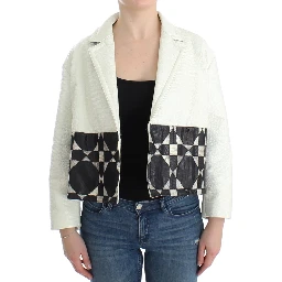 White Black Cropped Leather Jacket