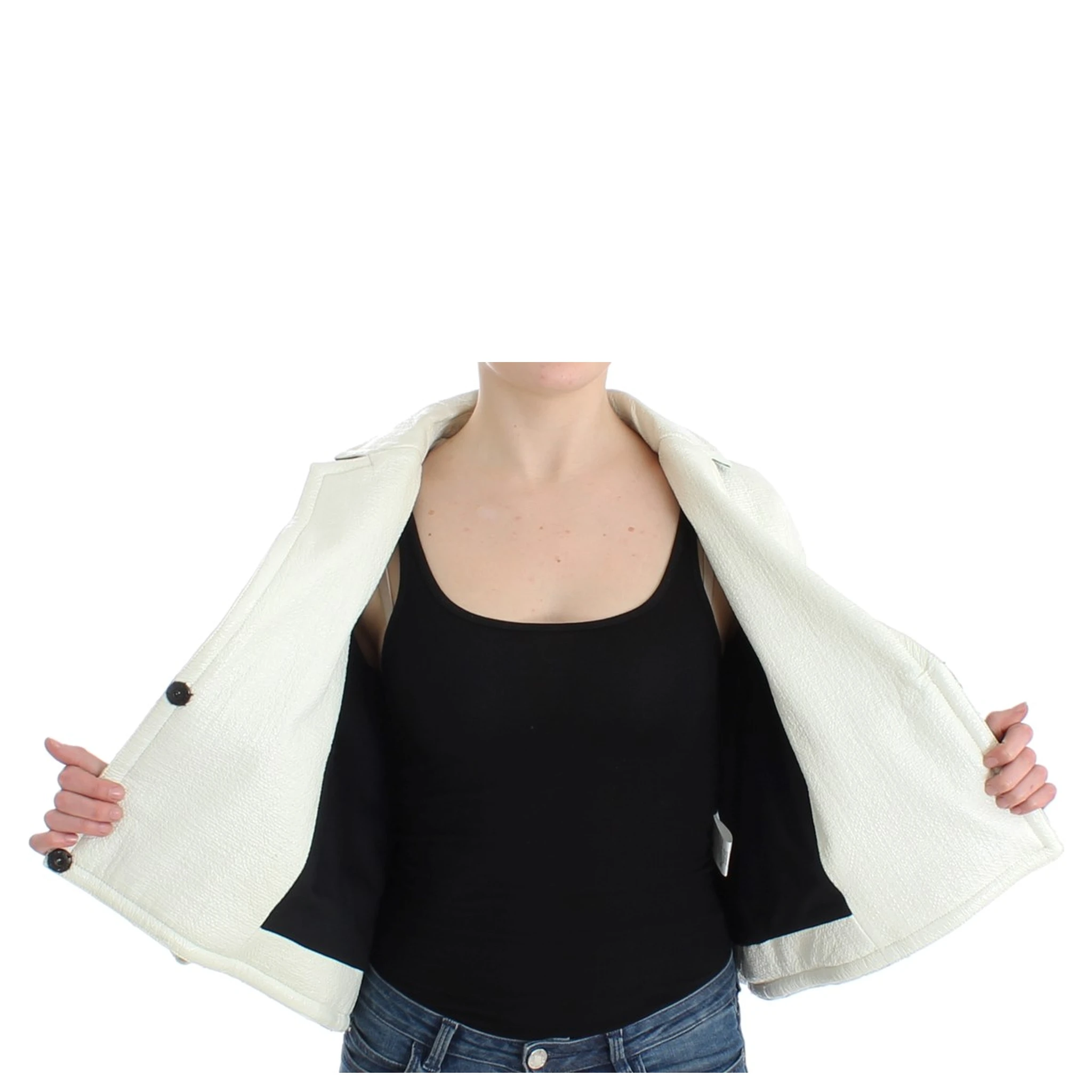 White Black Cropped Leather Jacket