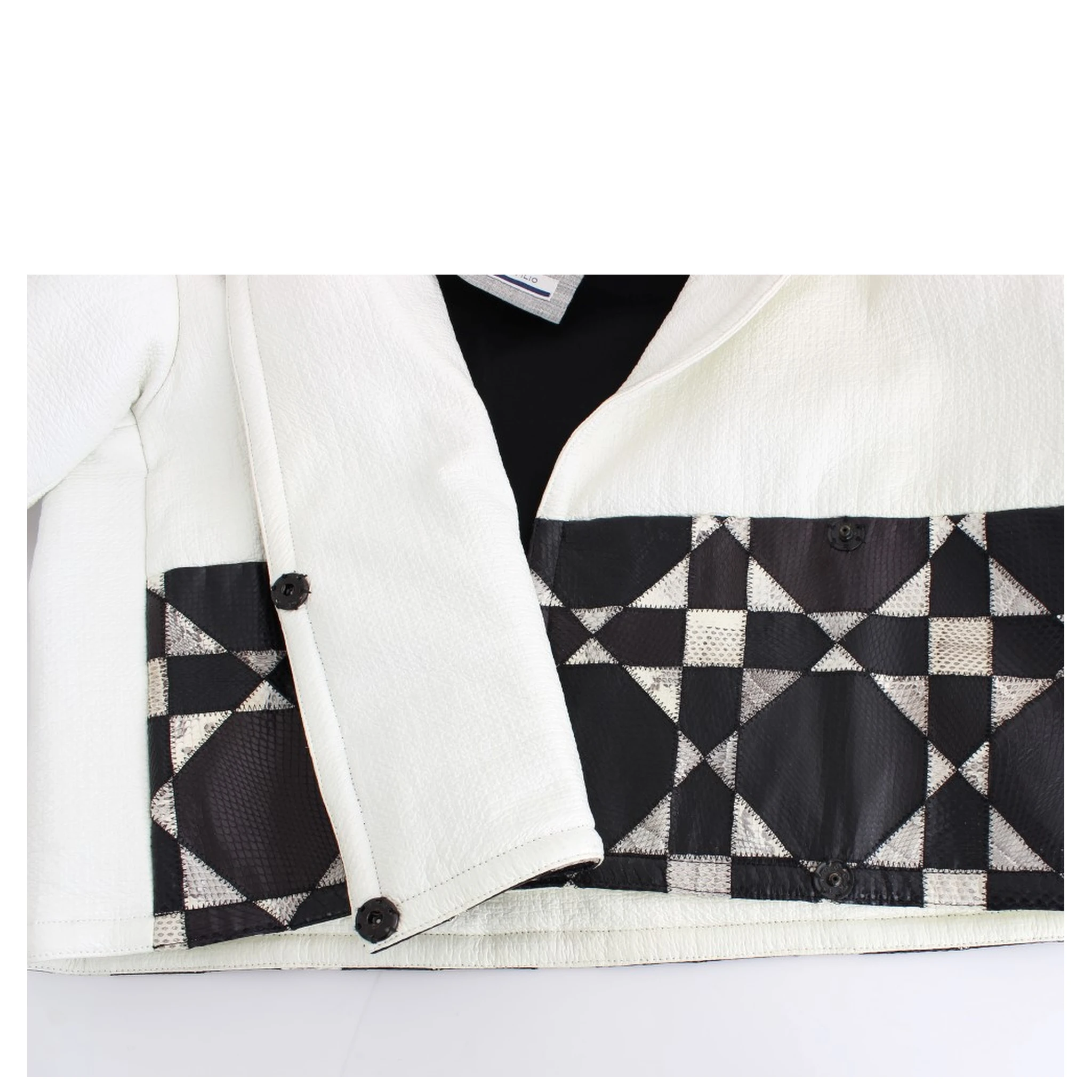 White Black Cropped Leather Jacket