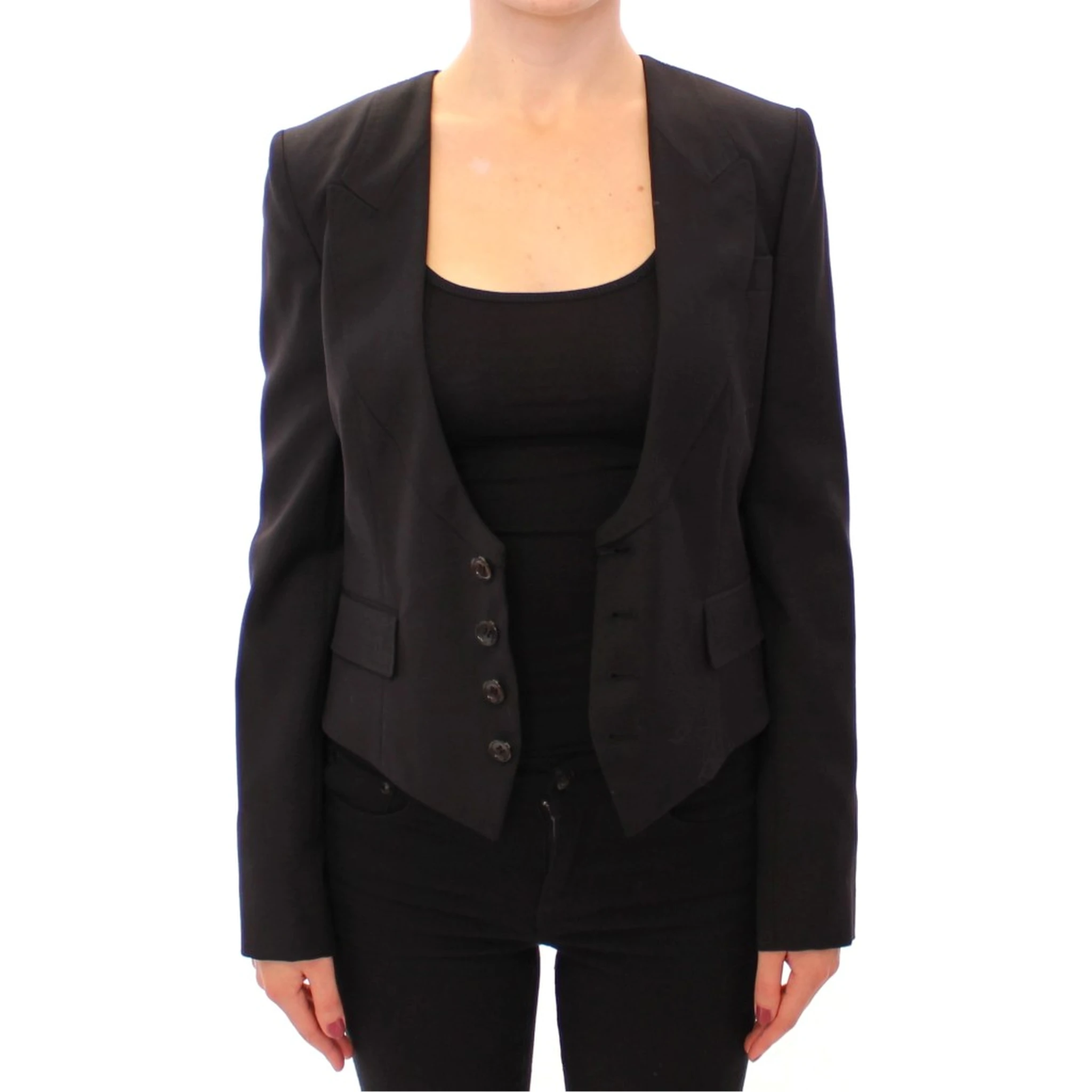 Black Silk Scarf Back Blazer Jacket