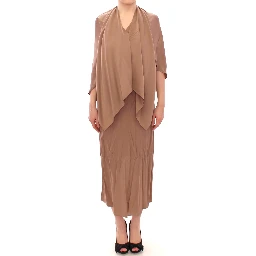 Brown Draped Silk Sheath Shift Coctail Dress