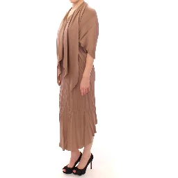 Brown Draped Silk Sheath Shift Coctail Dress