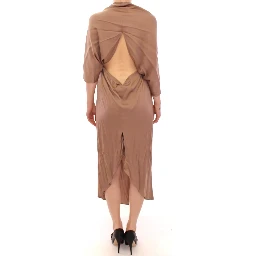 Brown Draped Silk Sheath Shift Coctail Dress