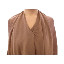 Brown Draped Silk Sheath Shift Coctail Dress