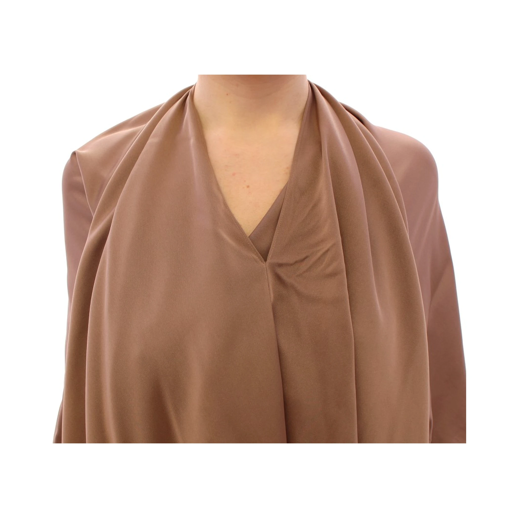 Brown Draped Silk Sheath Shift Coctail Dress