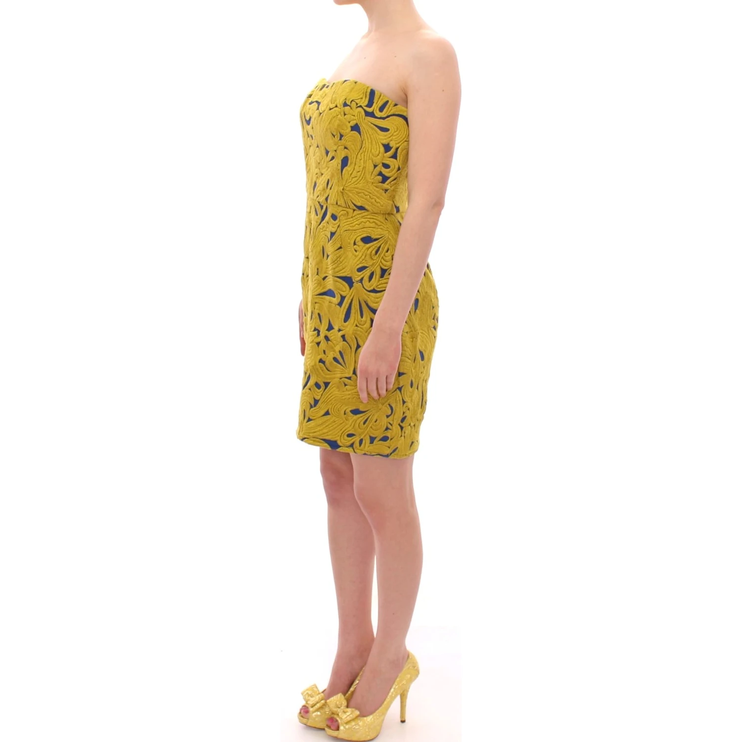Blue Yellow Strapless Bubble Mini Shift Dress