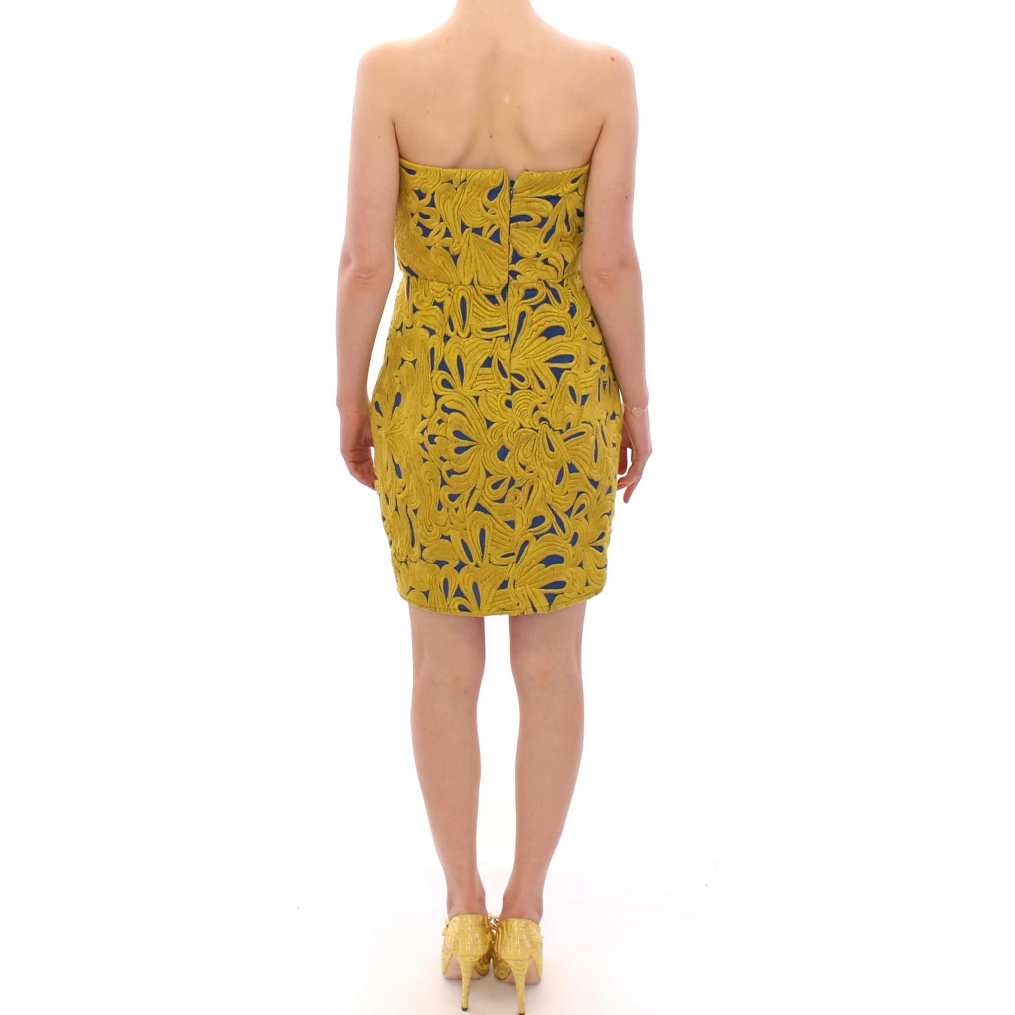 Blue Yellow Strapless Bubble Mini Shift Dress