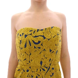 Blue Yellow Strapless Bubble Mini Shift Dress