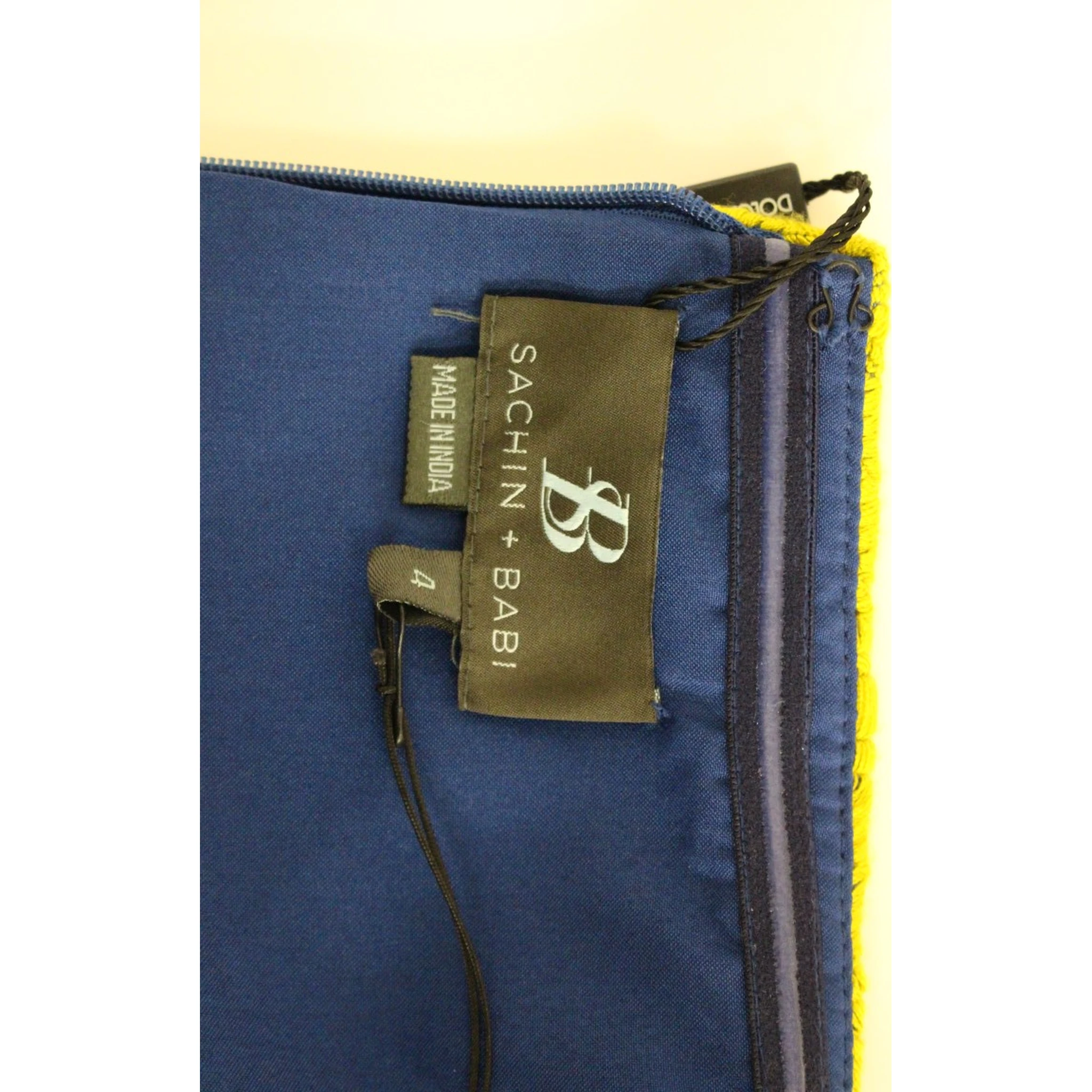 Blue Yellow Strapless Bubble Mini Shift Dress