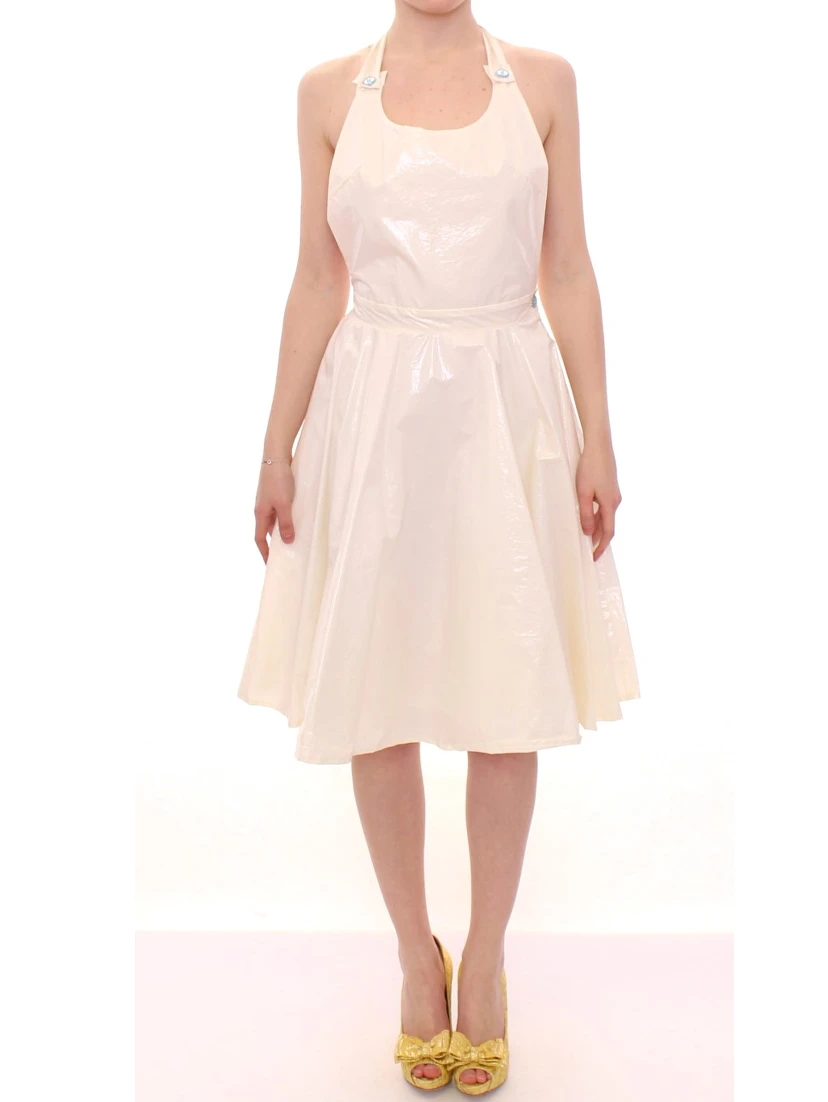 White Halterneck Knee Length Tea Dress