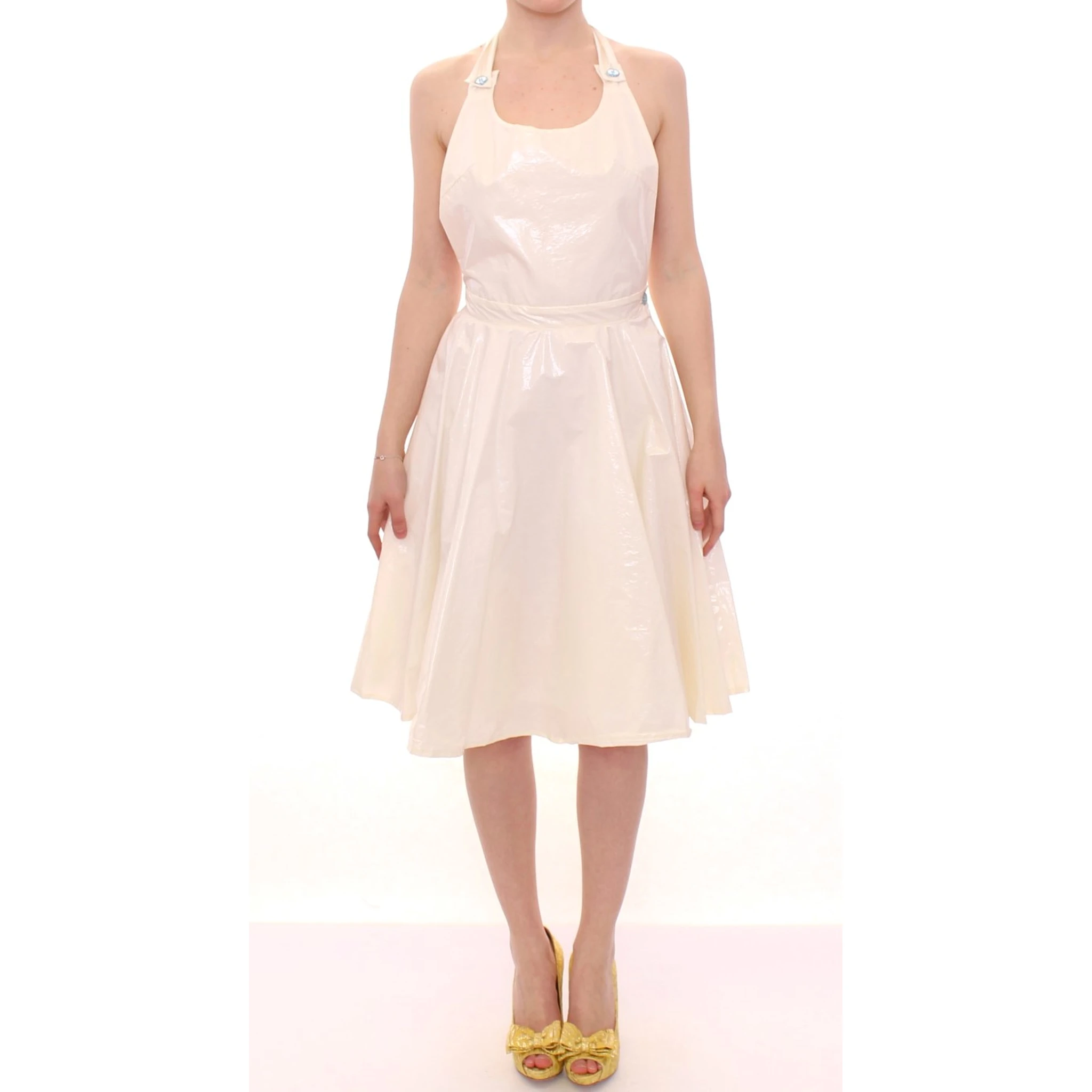 White Halterneck Knee Length Tea Dress