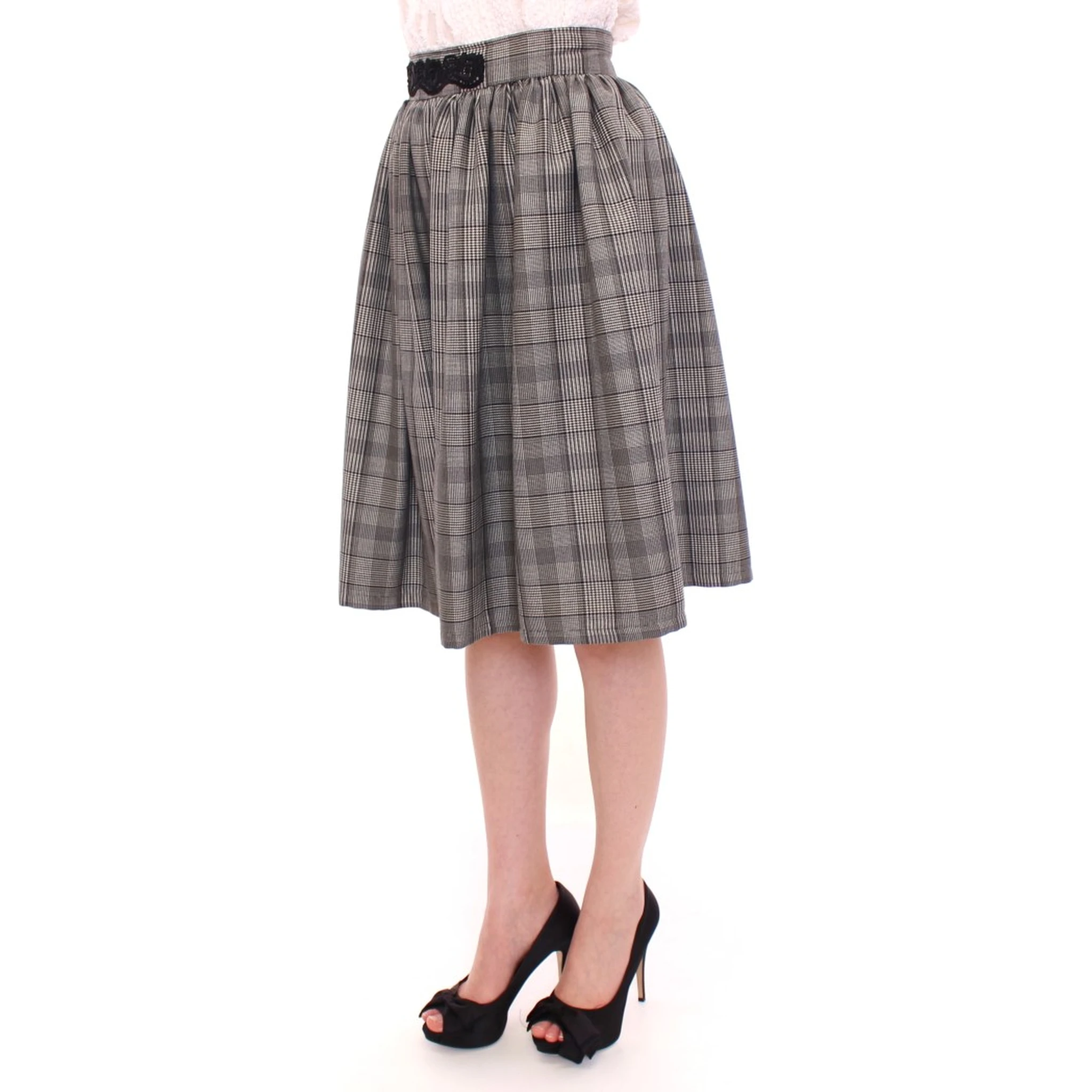 Gray Checkered Wool Shorts Skirt