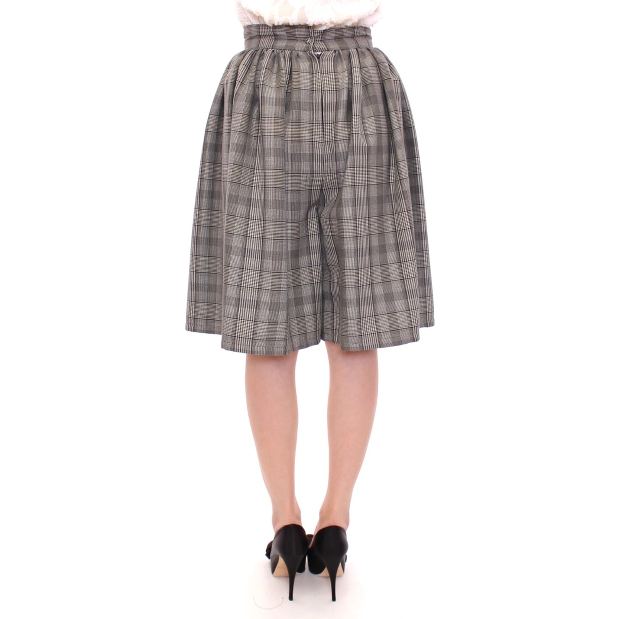 Gray Checkered Wool Shorts Skirt