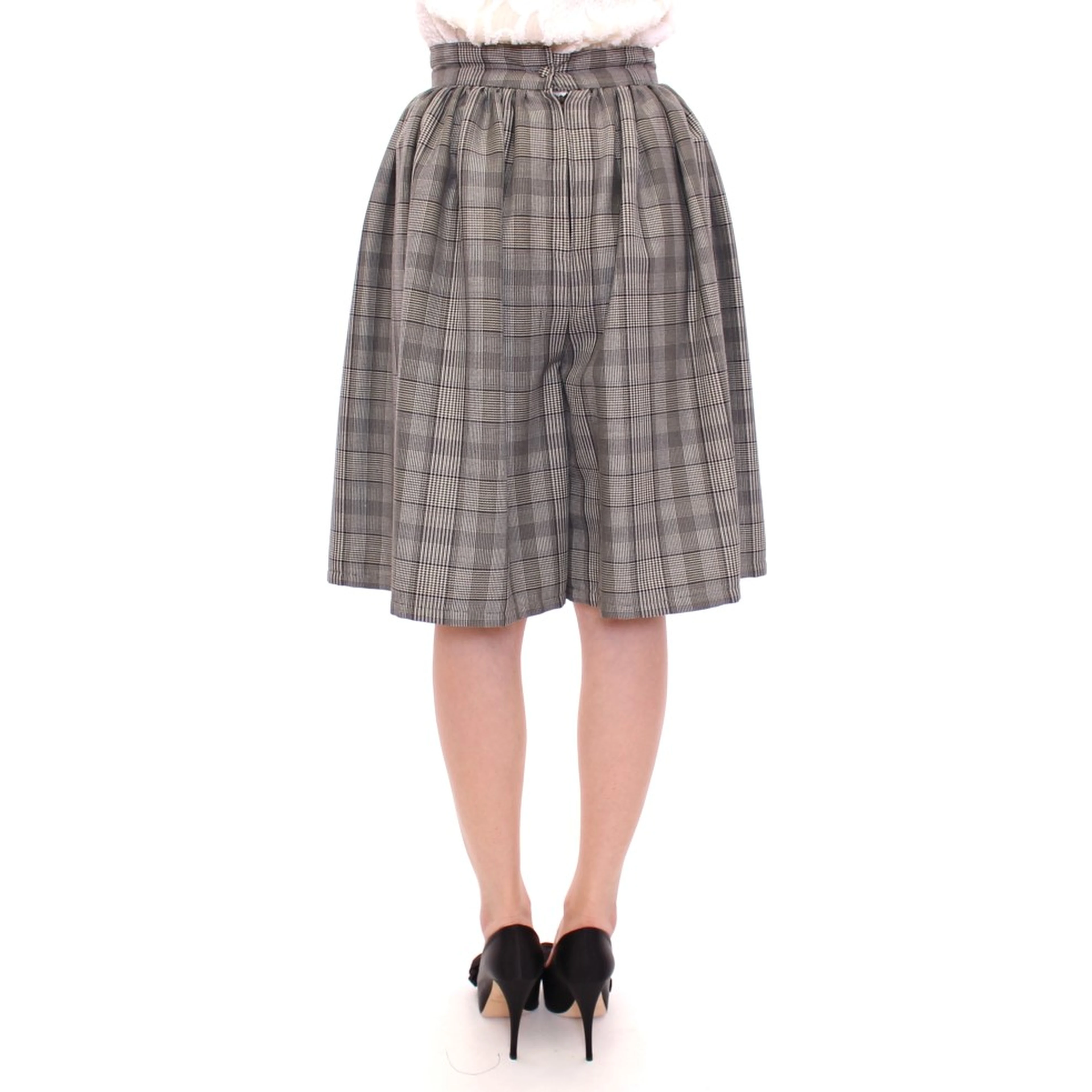 Gray Checkered Wool Shorts Skirt