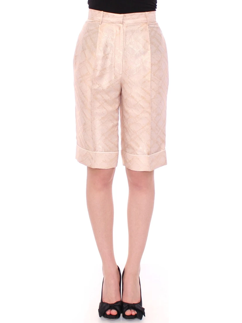 Beige Brocade Above Knee Shorts